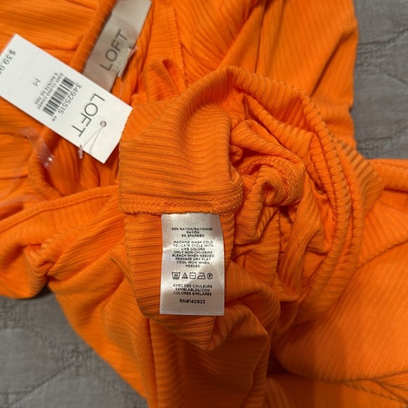 Loft Ruffle Ribbed One Shoulder Tank Top Sz M Orange - Picture 10 of 10